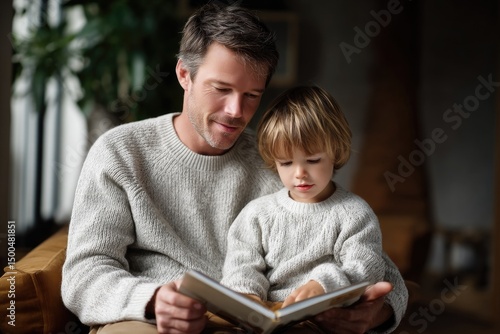 a father and child reading a book together