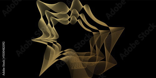 Abstract circle lines wave gold gradient light isolated on black background. Vector in concept luxury, technology, science, music, modern.