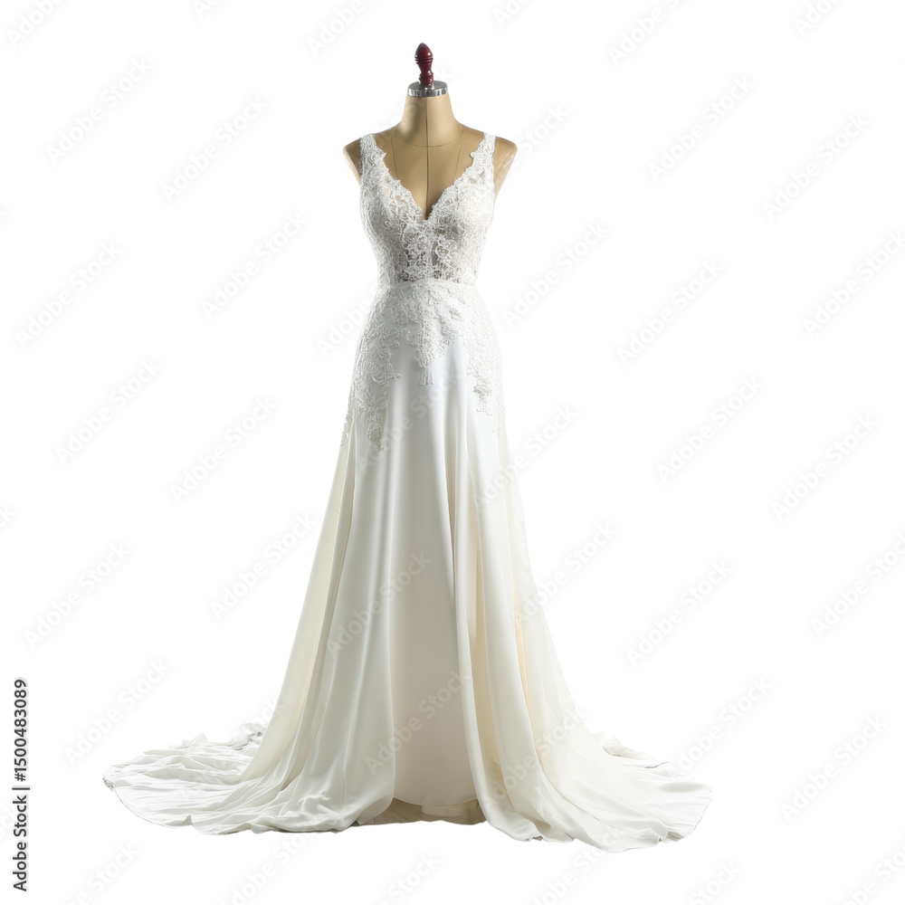 Fototapeta premium Elegant white wedding dress on mannequin.