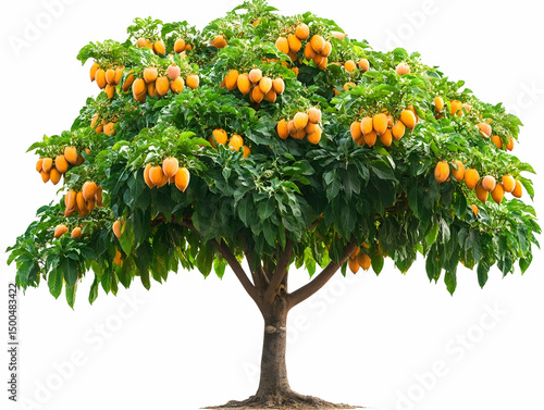 Orange fruit tree in full bloom isolated on white background.