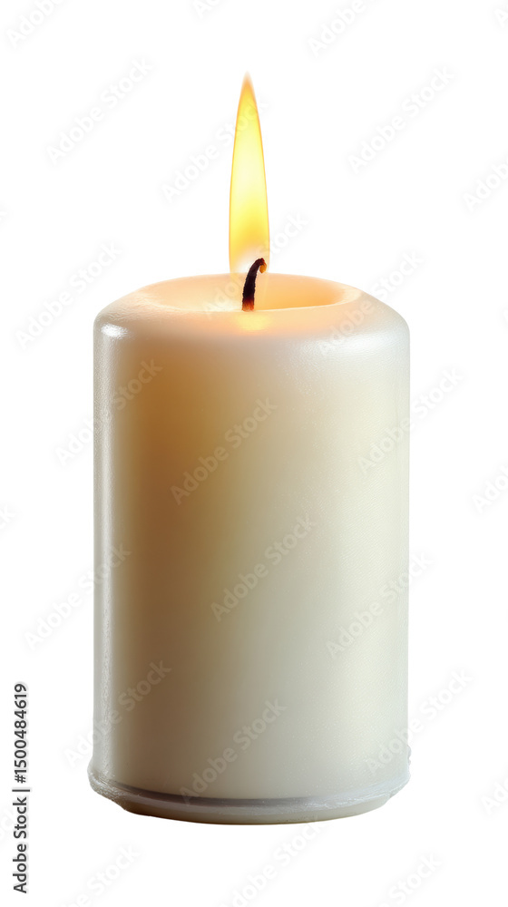 A lit white candle creating a warm ambiance. A lit white candle creating a warm ambiance.