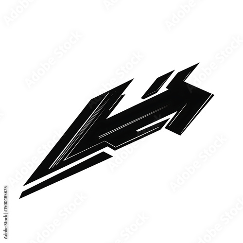 Abstract Arrow with Layered Motifs in Glossy Black Isolated on Transparent Background