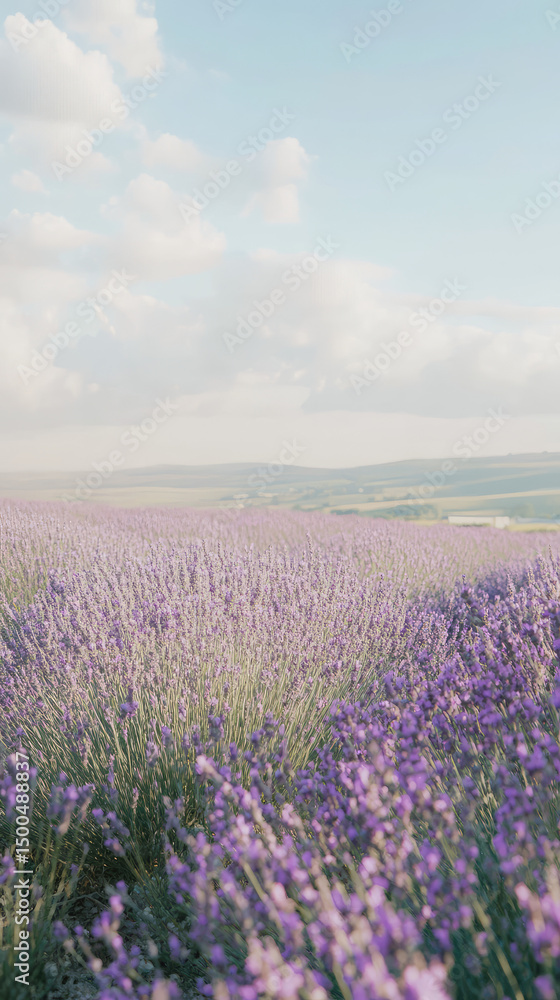 Naklejka premium Lavender fields in bloom under a clear sky