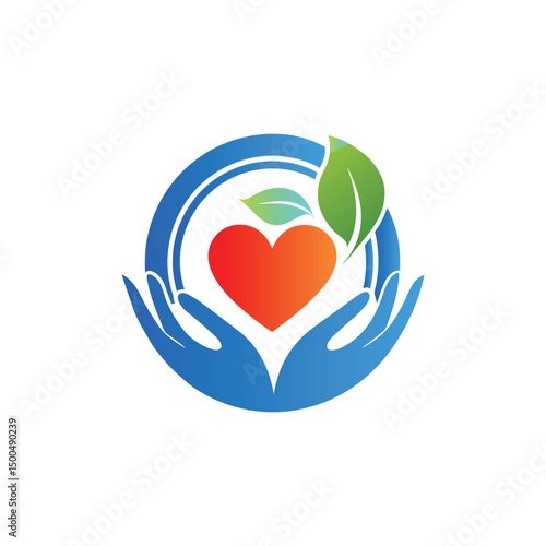 Hands with heart and leaf vector logo template. Charity and donation logotype.
Heart with hands and family vector logo. Health care and medical icon.
