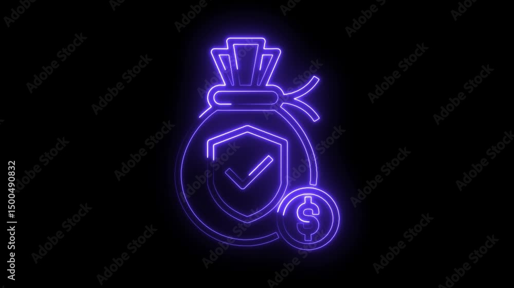 Secure savings neon style financial protection and safety deposit concept on black background