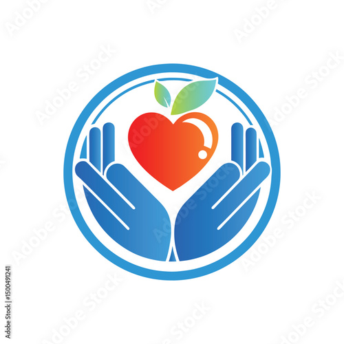 Hands with heart and leaf vector logo template. Charity and donation logotype.
Heart with hands and family vector logo. Health care and medical icon.
