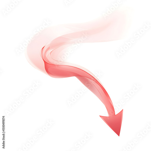 Modern Arrow with Smooth Flowing Contours in Coral Isolated on Transparent Background