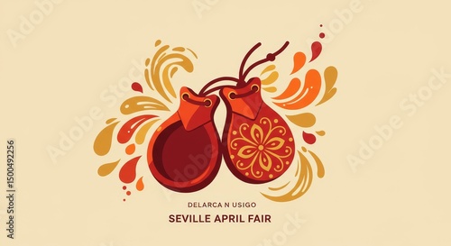 Illustration of Castanets Flamenco Festival in Spain on Beige Background
