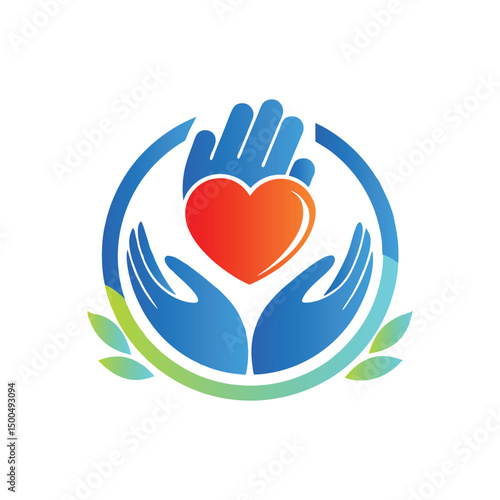 Hands with heart and leaf vector logo template. Charity and donation logotype.
Heart with hands and family vector logo. Health care and medical icon.