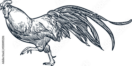 Vintage hand drawn sketch run rooster adult male domestic chicken 2