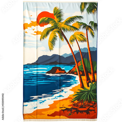 Retro Beach Towel with Giant Funky Retro Graphics Isolated on Transparent Background