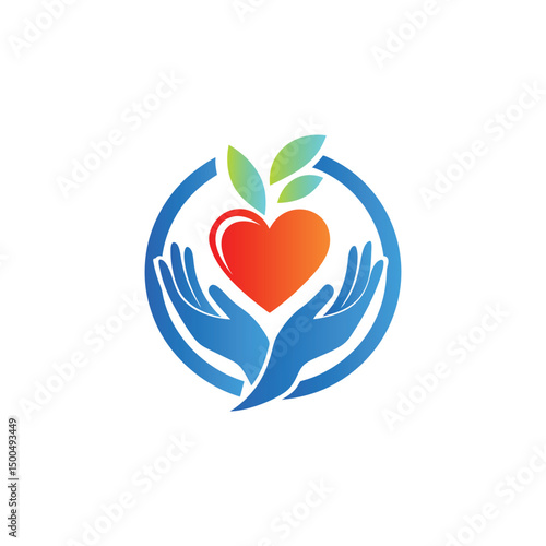 Hands with heart and leaf vector logo template. Charity and donation logotype.
Heart with hands and family vector logo. Health care and medical icon.