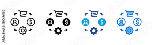 Ecommerce Flow - Multi Style Icon - Ecommerce process with icons for user, money, and gear — flow of business acceleration
