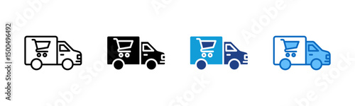 Fast Delivery - Multi Style Icon - Delivery truck with shopping cart symbol — represents fast logistics and ecommerce shipping