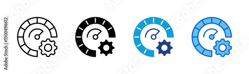 Speed Optimization - Multi Style Icon - Speedometer with gear, representing process acceleration and system optimization