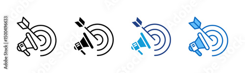 Target Marketing - Multi Style Icon - Dart hitting a megaphone represents precise business targeting and marketing outreach strategy