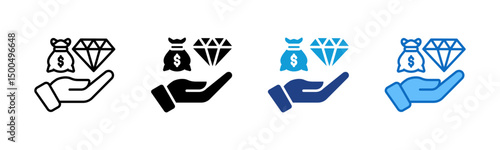 Value Offer - Multi Style Icon - Hand offering a money bag and diamond — represents business value, premium service, or investment