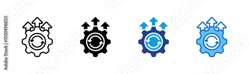 Agile Process - Multi Style Icon - Gear with upward arrows implies agile methodology or operational scaling
