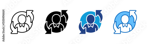 Adaptive Thinking - Multi Style Icon - rotating arrow around a person, indicating agile thinking and adaptive business team