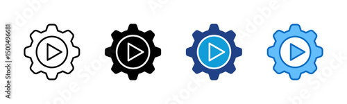 Automation Process - Multi Style Icon - Gear with play symbol, illustrating automation and operational startup for business.
