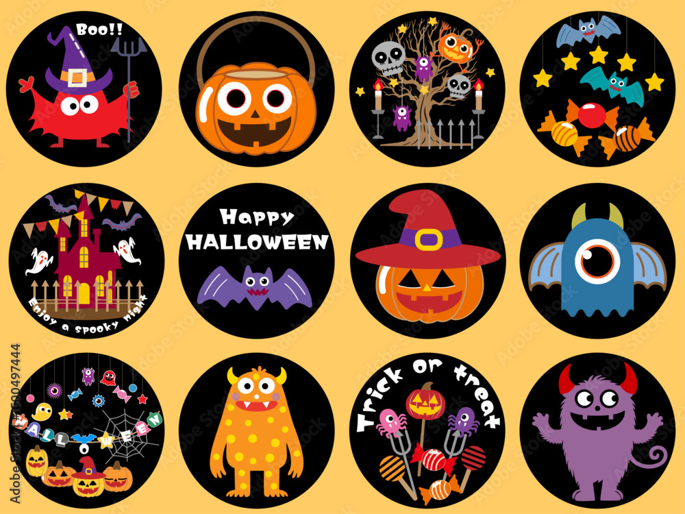 Fototapeta premium ハロウィーン■ハロウィーンモンスターとパンプキンのアイコンセット 