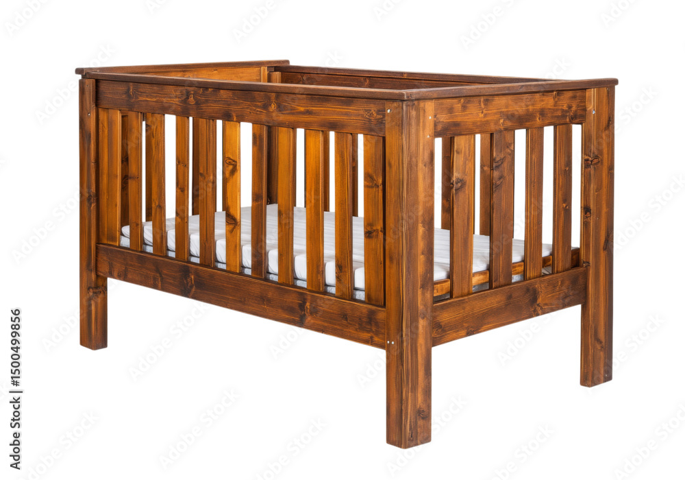 Rustic wooden baby crib isolated on a white background, On Transparent Background, Png Rustic wooden baby crib isolated on a white background, On Transparent Background, Png