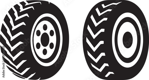 set of vehicle tire silhouette design vector art illustration.