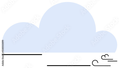 Blue cloud with sleek stylized black wind lines suggests weather, nature, or movement. Ideal for weather forecast, climate change, wind energy, sustainability, simplicity, minimalism flat simple