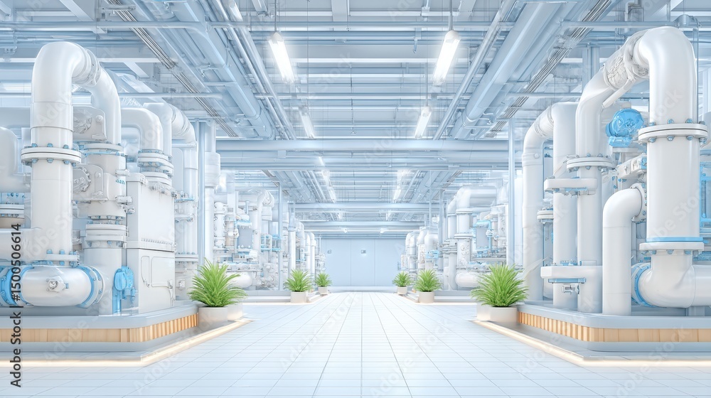 Obraz premium Modern Industrial Plant Cleanroom Pipes Technology Machinery