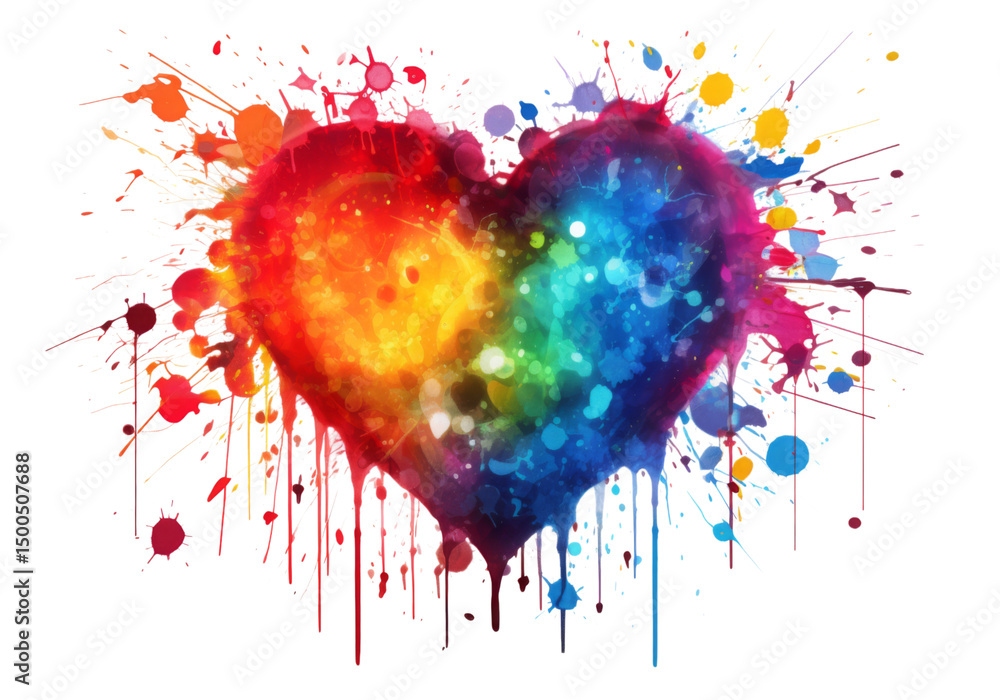 Fototapeta premium Colorful heart shaped paint splatter isolated on a white background, On Transparent Background, Png
