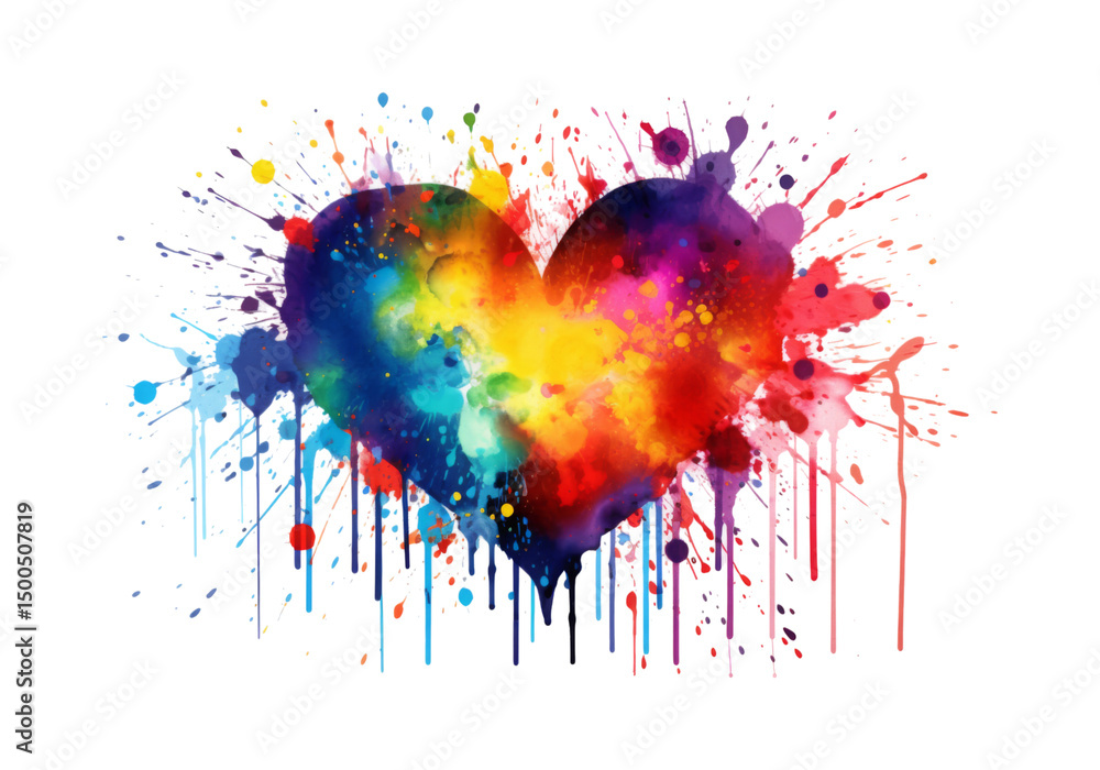 Fototapeta premium Colorful watercolor heart splash isolated on a white background, On Transparent Background, Png