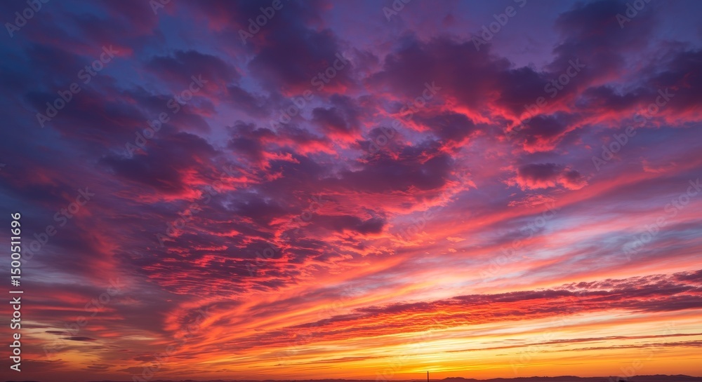 Fototapeta premium Photo Dramatic Sunset With Red Orange And Blue Clouds In Evening Sky