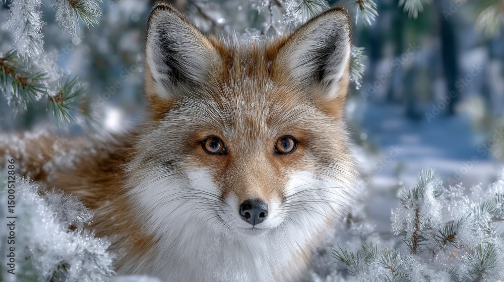 Obraz premium Majestic Red Fox in Snowy Winter Forest at Night