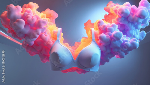 Floating Bra Mockup with Colorful Smoke and Abstract Background