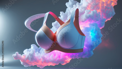 Floating Bra Mockup with Colorful Smoke and Abstract Background