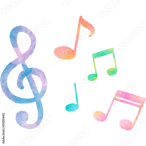 カラフル　音符　音楽　水彩　かわいい　イラスト