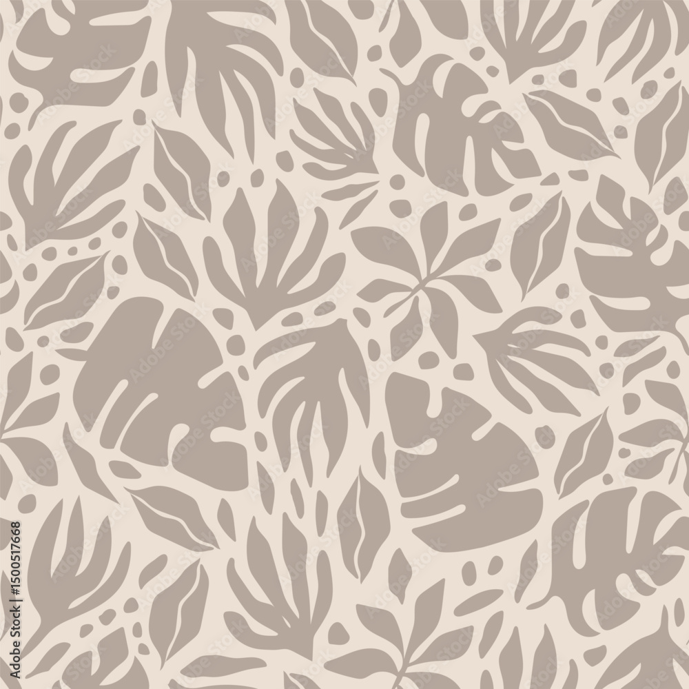 Bold maximalist tropical vector background. Modern botanical abstract seamless pattern. Groovy allover print with tropical leaves, branches and flowers