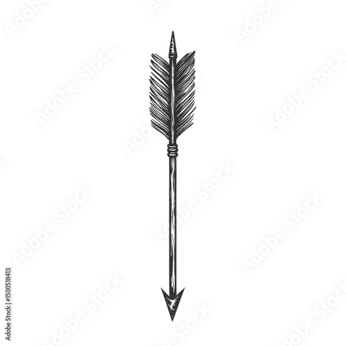 Minimal Arrow with Delicate Linework in Jet Black Isolated on Transparent Background