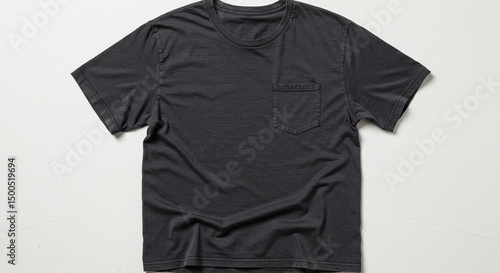 Stylish Dark Grey T-Shirt with Pocket: Perfect for Mockups and Fashion Designs, High-Resolution Studio Shot. High quality professional stock photo suitable for commercial use.