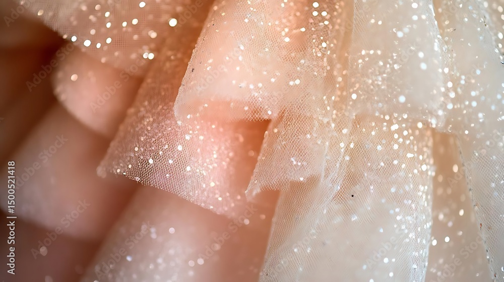 Fototapeta premium Glittering peach fabric, close-up, fashion detail