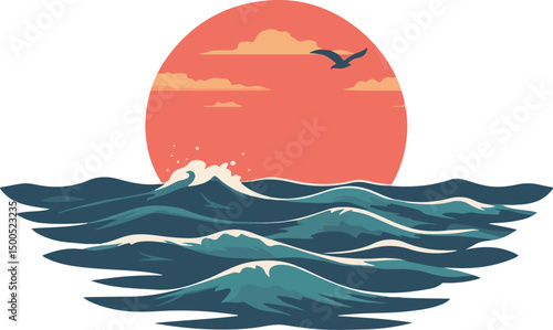 Cartoon sun and sea illustration
