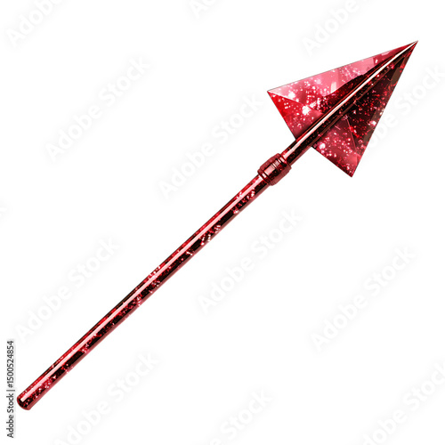 Modern Arrow with Refined Angles in Sparkling Ruby Isolated on Transparent Background