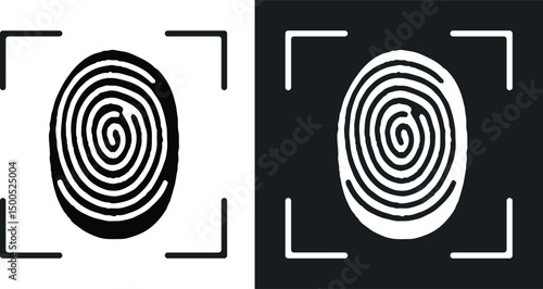 Fingerprint scanning icon isolated on white and black background. Biometric authorization symbol. Vector illustration.