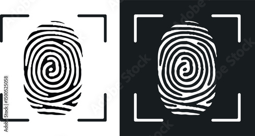 Fingerprint scanning icon isolated on white and black background. Biometric authorization symbol. Vector illustration.