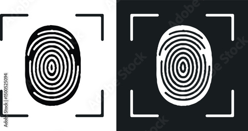 Fingerprint scanning icon isolated on white and black background. Biometric authorization symbol. Vector illustration.