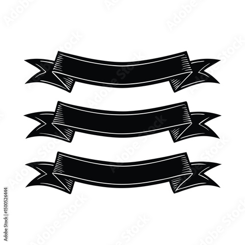 Elegant Black and White Banner Ribbons Decorative Design Elements