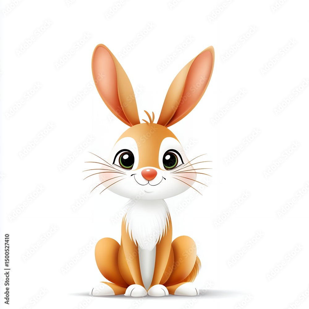 Fototapeta premium Adorable Orange and White Cartoon Rabbit Sitting on White Background
