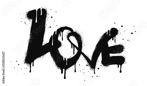 Spray painted graffiti love word in black over white. Drops of sprayed love words. isolated on white background. vector illustration