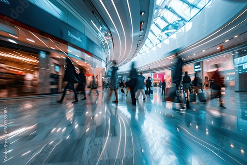 Pixel Perfect Image of Motion Blur of Shoppers Walking in a Modern Shopping Mall