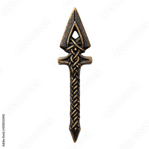 A Bronze Dagger with Celtic Druidic Symbols Isolated on Transparent Background